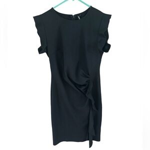 MIUSOL BLACK RUFFLED CAP SLEEVE PENCIL DRESS SIZE LARGE